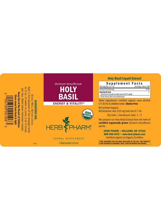 HERB PHARM Certified Organic Holy (Tulsi) Liquid Extract For Energy And Vitality Basil 4 Fl Oz - Image 3
