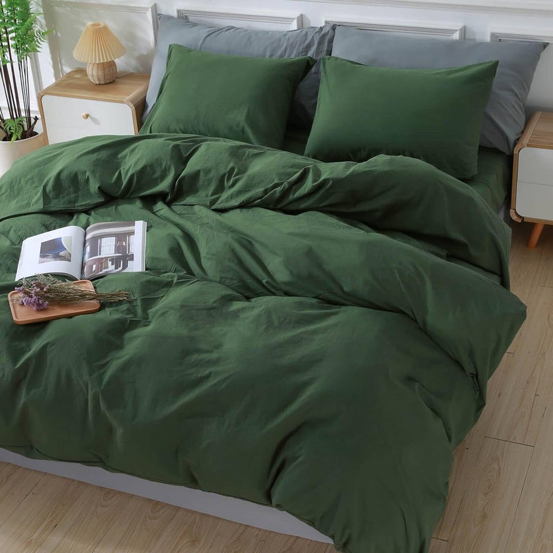 Nexhome Pro Davet Cover Set California King Linen Look Looks Nature Natural 100 ٪ Cover Cove Costed Cover 3 VILES Bedding with Zipper Closure Forest Forest Green (No Comforter) - Image 3