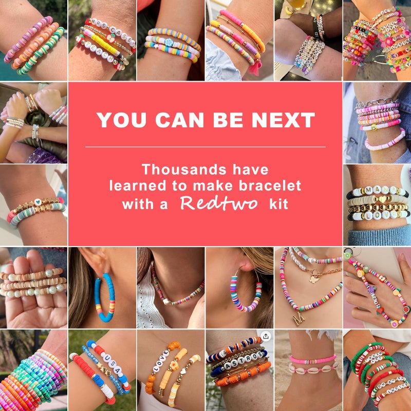 Redtwo 23000 Pcs Clay Beads Bracelet Making Kit 144 Colors 7 Boxes Flat Polymer Heishi Beads Set for Friendship Jewelry Making with Pendant Charms Crafts Gifts for Girls Ages 6-12 Kids Adults - Image 4