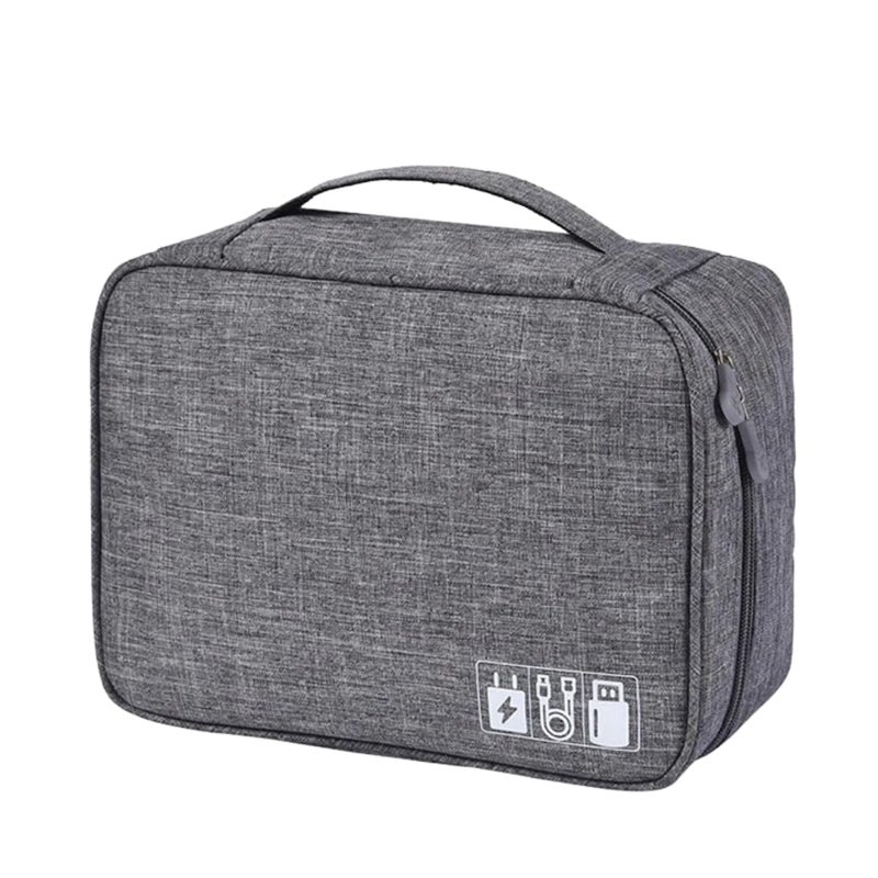 Electronics Organizer Waterproof Travel Accessories Case Double Layer Storage Bag For Cables, Charger, Power Bank, Flash Drive, Tablet, Phone, SD Card 27x20 Cm Portable Gadget Bag (Gray)