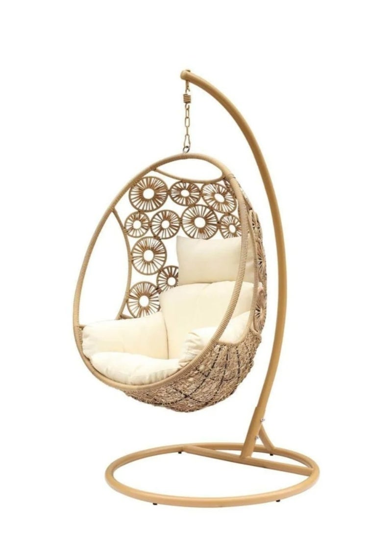 إمبر آند يو كرسي تأرجح توسكانا للاستخدام الداخلي والخارجي | تصميم حبال راتان مع وسائد بلون كريمي | مثالي للحديقة أو الشرفة أو الفناء