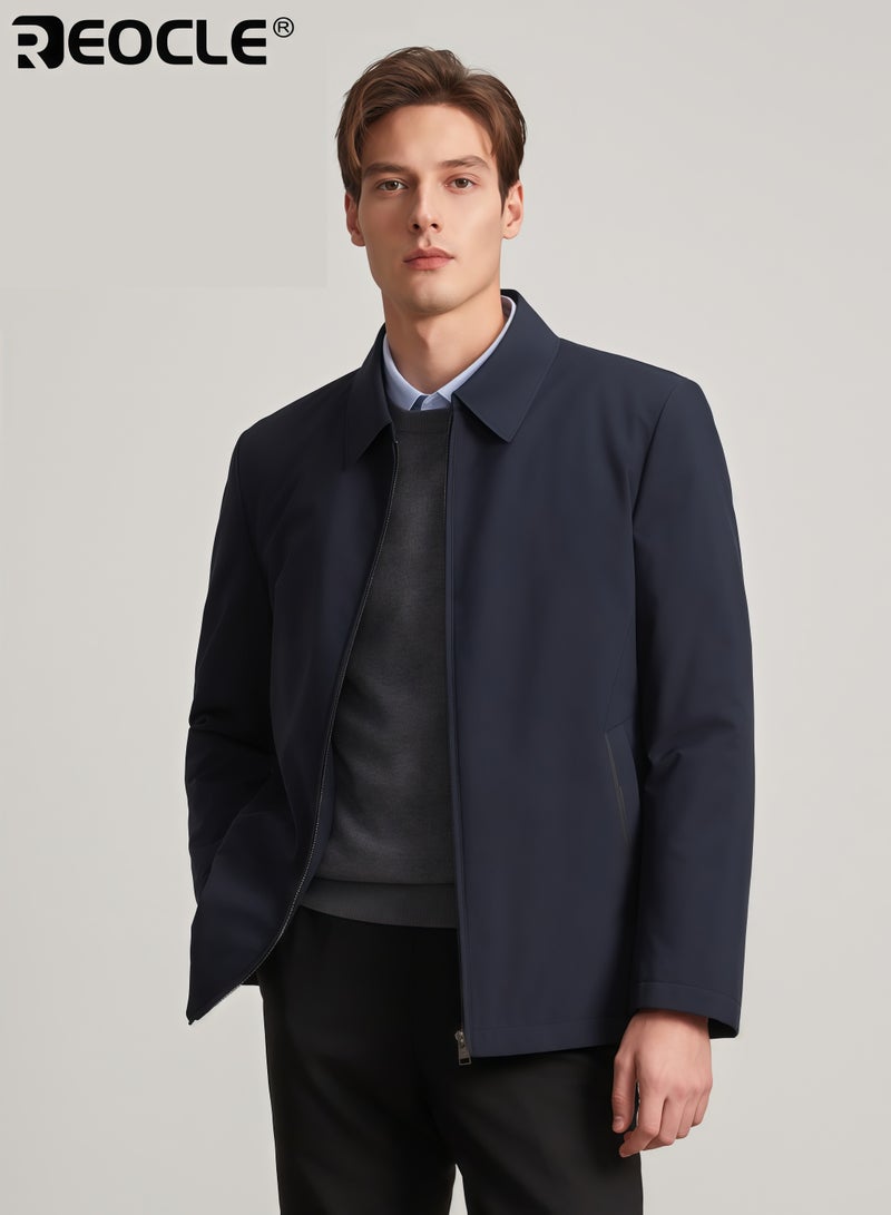 ريوكل جاكيت عمل رجالي بواجهة بسحاب وتصميم خفيف الوزن بليزر رسمي غير رسمي بأسلوب متعدد الاستخدامات للارتداء في المكتب للبالغين في منتصف العمر - Image 2