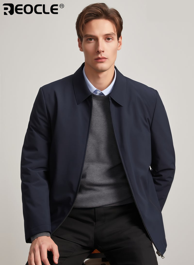ريوكل جاكيت عمل رجالي بواجهة بسحاب وتصميم خفيف الوزن بليزر رسمي غير رسمي بأسلوب متعدد الاستخدامات للارتداء في المكتب للبالغين في منتصف العمر - Image 4