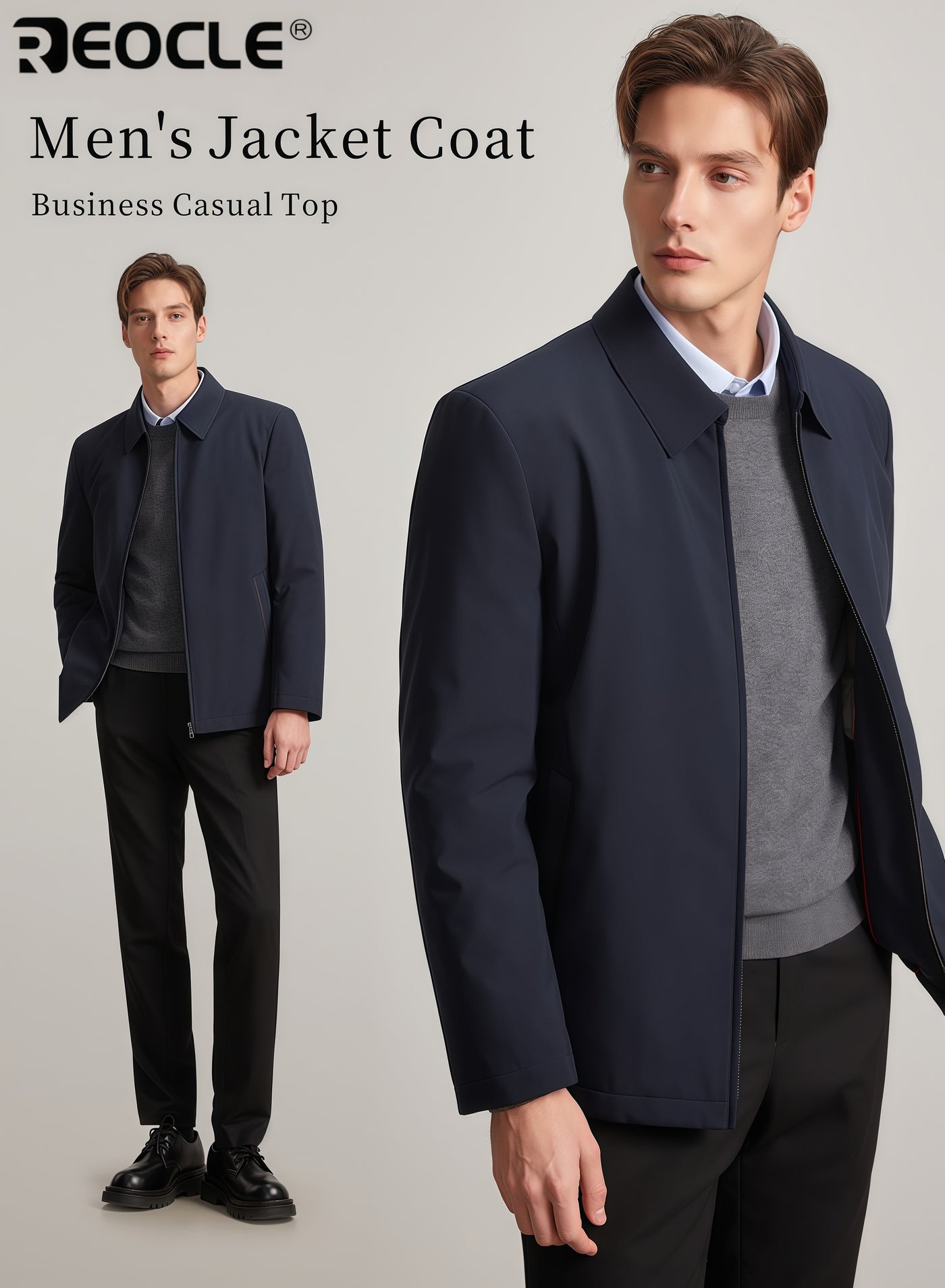 Men's Business Jacket with Zipper Front and Lightweight Design Formal Casual Blazer with Versatile Style for Middle Age Office Wear
