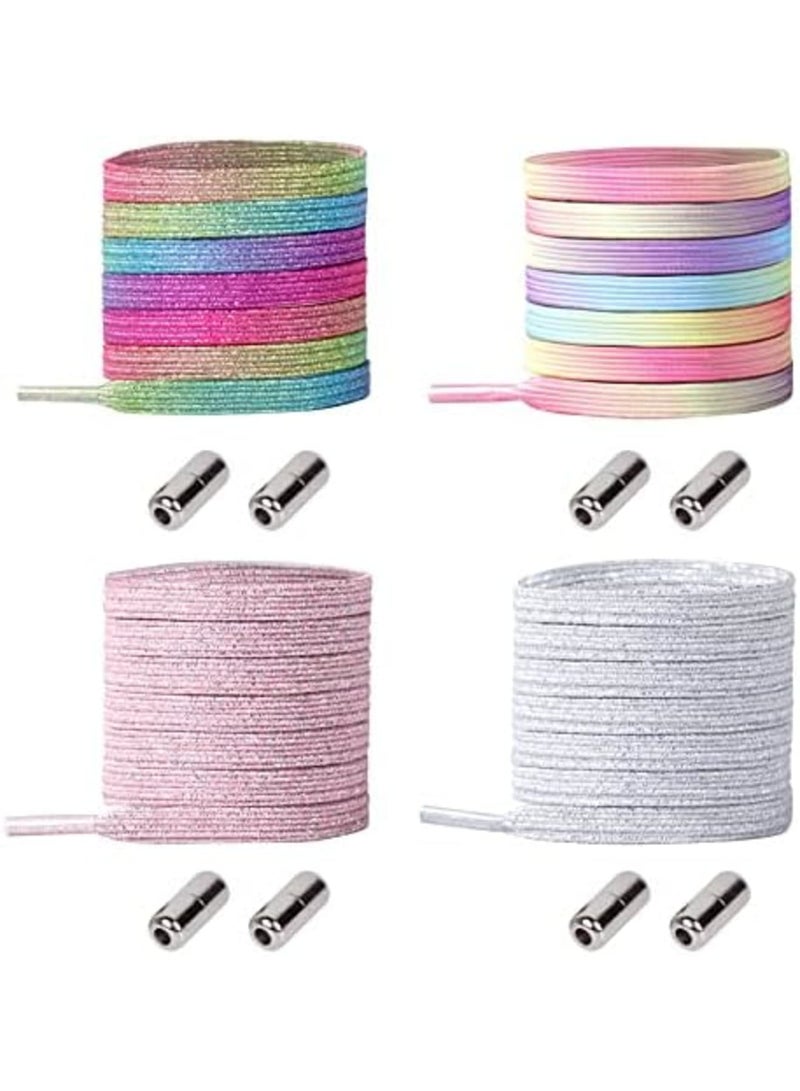 SYOSI 4 Pair No Tie Laces Elastic Shoelaces Universal Quick Tie Shoe Laces with Metal Buckle for Kids and Adults (4 Colors) - Image 1