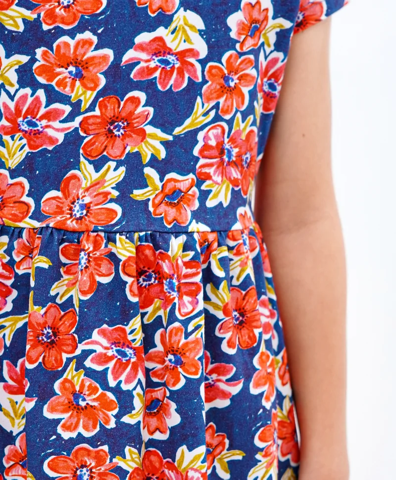 Primo Gino Primo Gino Half Sleeves Frock Floral Print Dress With Digital Print Technique - Blue