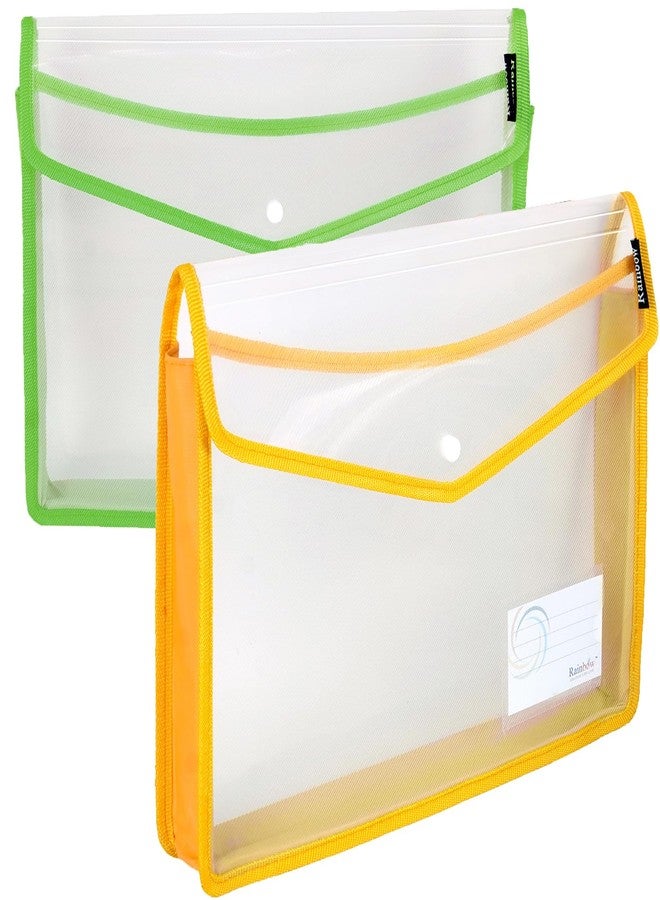 Shuban 2 Pcs Assorted Color Plastic File Folder Horizontal Poly Envelope FS Size File Document Organizer with Snap Closure & Label Pocket Clear Colored File for Office (Size-27cm x 6cm x 37 cm) - Image 1