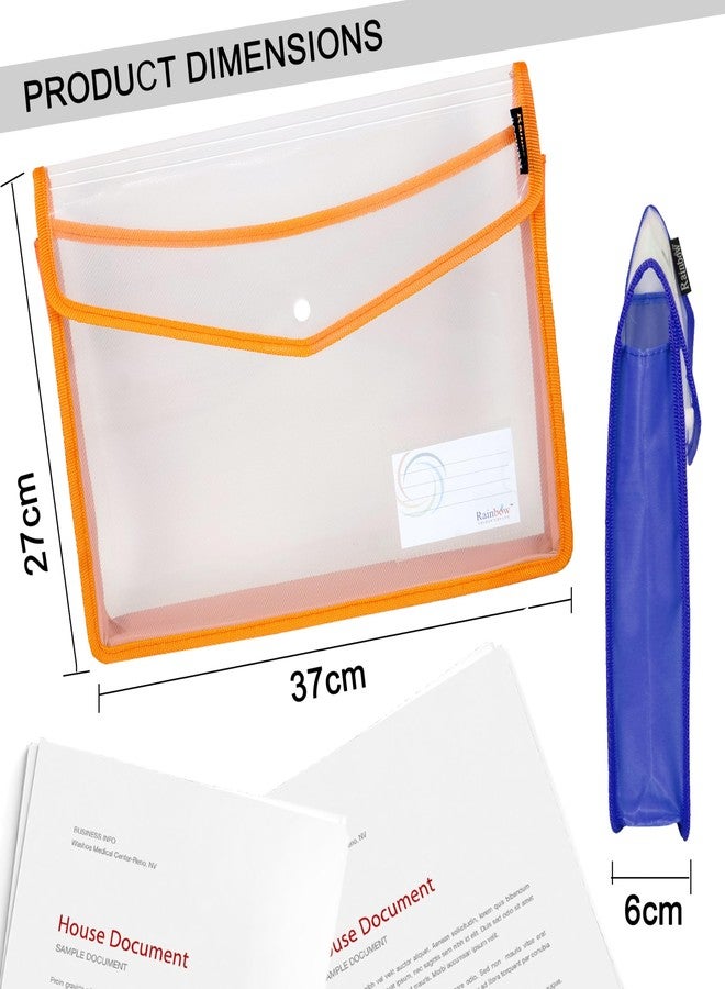 Shuban 2 Pcs Assorted Color Plastic File Folder Horizontal Poly Envelope FS Size File Document Organizer with Snap Closure & Label Pocket Clear Colored File for Office (Size-27cm x 6cm x 37 cm) - Image 2