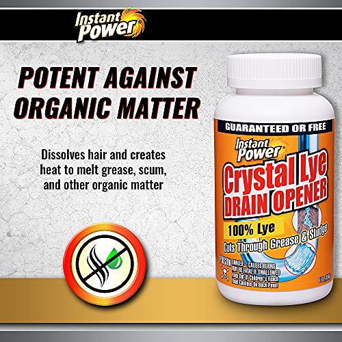 Instant Power Crystal Lye Drain Opener, Lye Sodium Hydroxide, Unclogs Bathroom and Kitchen Sinks, Drains, Shower Pipes 1 Lb - Image 3