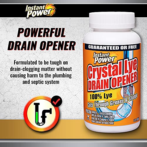 Instant Power Crystal Lye Drain Opener, Lye Sodium Hydroxide, Unclogs Bathroom and Kitchen Sinks, Drains, Shower Pipes 1 Lb - Image 2