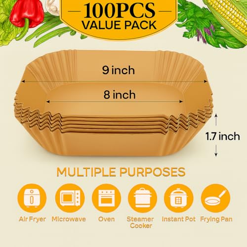 BYKITCHEN Air Fryer Sheets Liners for Ninja AG301 Grill, AF141 Pro 4-in-1 & More, 9in Disposable Square Air Fryer Parchment Paper Filters for 5 to 8 Qt, Ninja Foodi Grill Accessories(Set of 100) - Image 2