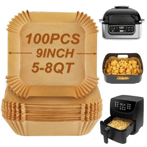 BYKITCHEN Air Fryer Sheets Liners for Ninja AG301 Grill, AF141 Pro 4-in-1 & More, 9in Disposable Square Air Fryer Parchment Paper Filters for 5 to 8 Qt, Ninja Foodi Grill Accessories(Set of 100) - Image 1