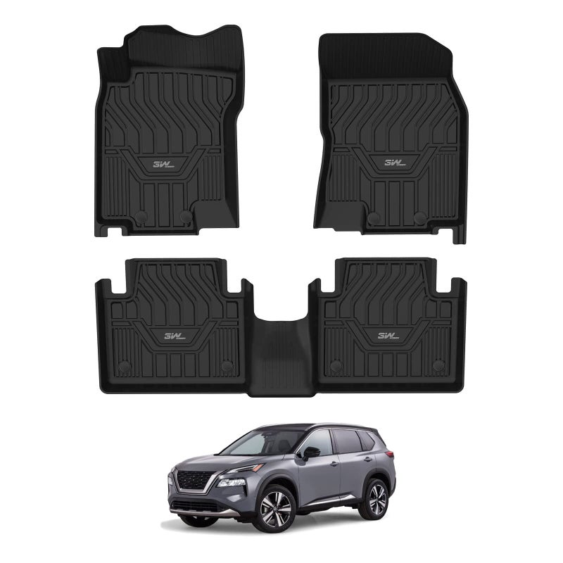 3W 20142020 Nissan Rogue Floor Mats Custom Fit for Nissan Rogue Accessories TPE All Weather Floor Liner 1st and 2nd Row Car Mats NOT for Rouge Sports and Select Models