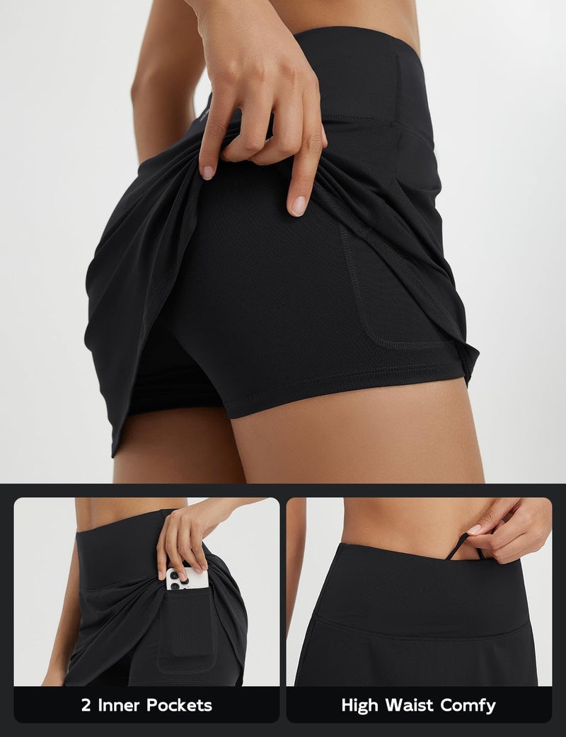 baleaf Womens Tennis Skirt Athletic Skirt Golf Skorts for Women High Waisted with Shorts Pockets Running Lightweight UPF 50+ Quick Dry Black M - Image 5