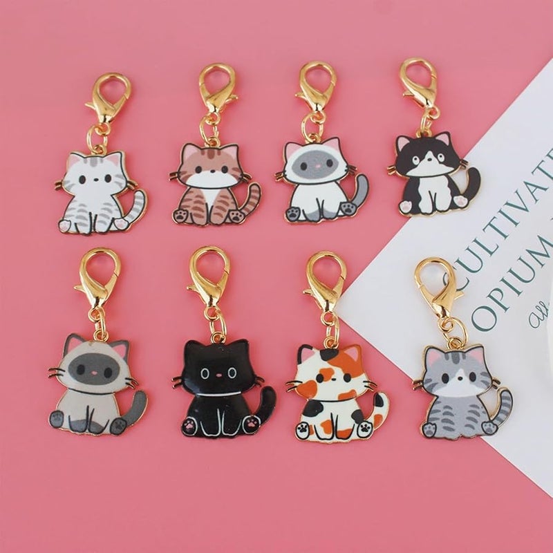 7 Pcs Women Girls Keychain Cute Cat Key Chain Small Bag Charm Metal Keychains Pendant Kawaii Mini Keychain - Image 2