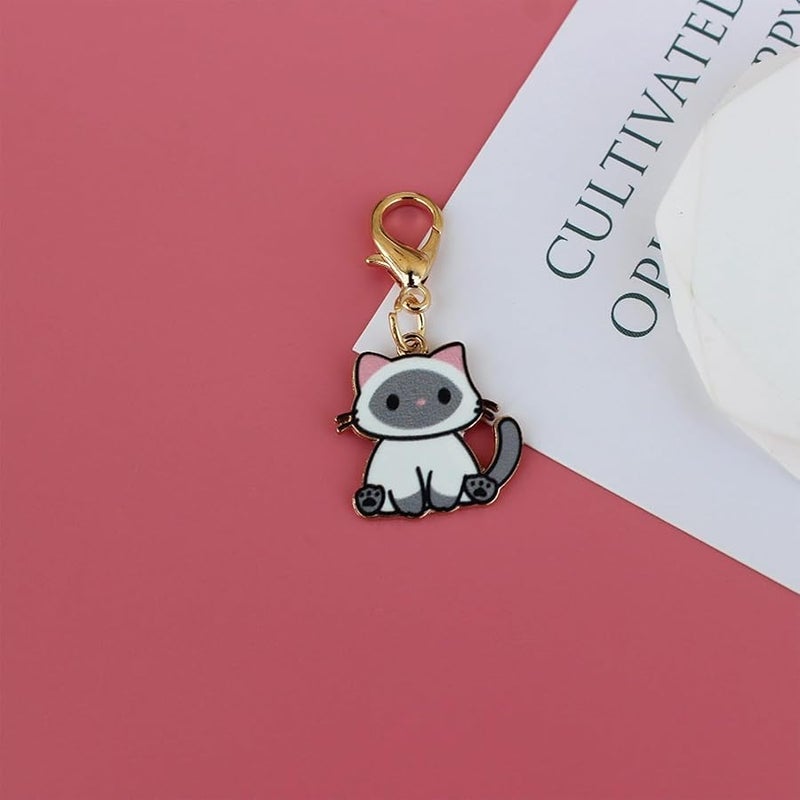 7 Pcs Women Girls Keychain Cute Cat Key Chain Small Bag Charm Metal Keychains Pendant Kawaii Mini Keychain - Image 5