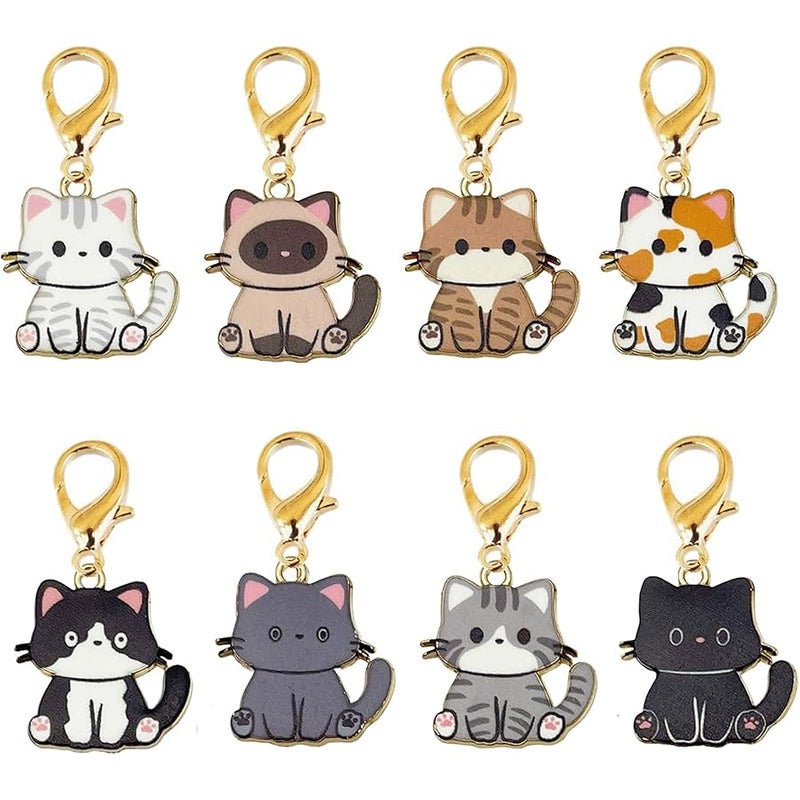 7 Pcs Women Girls Keychain Cute Cat Key Chain Small Bag Charm Metal Keychains Pendant Kawaii Mini Keychain - Image 1