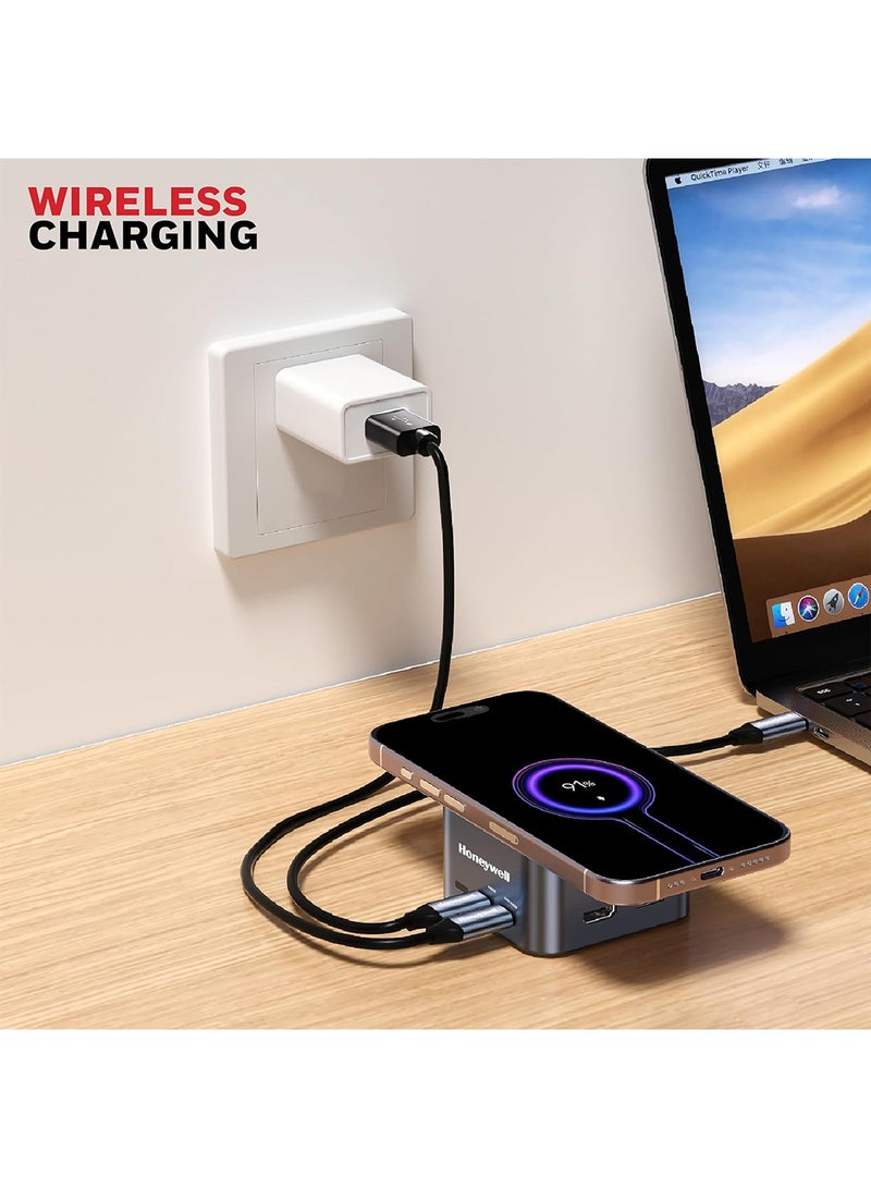 هوني ويل محطة إرساء من نوع C 12 في 1 / محور USB مع HDMI 4K شحن لاسلكي MagSafe 15W منفذ Ethernet 4 منافذ USB 2 منافذ Type C PD 100W منفذ ميكروفون وصوت فتحة SD وMicroSD لجميع أجهزة Type C ويندوز / ماك بوك رمادي - Image 3