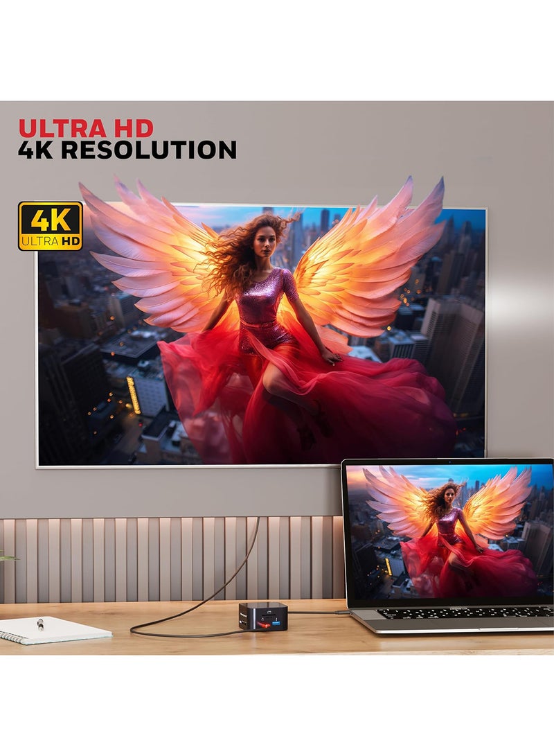 هوني ويل محطة إرساء من نوع C 12 في 1 / محور USB مع HDMI 4K شحن لاسلكي MagSafe 15W منفذ Ethernet 4 منافذ USB 2 منافذ Type C PD 100W منفذ ميكروفون وصوت فتحة SD وMicroSD لجميع أجهزة Type C ويندوز / ماك بوك رمادي - Image 5