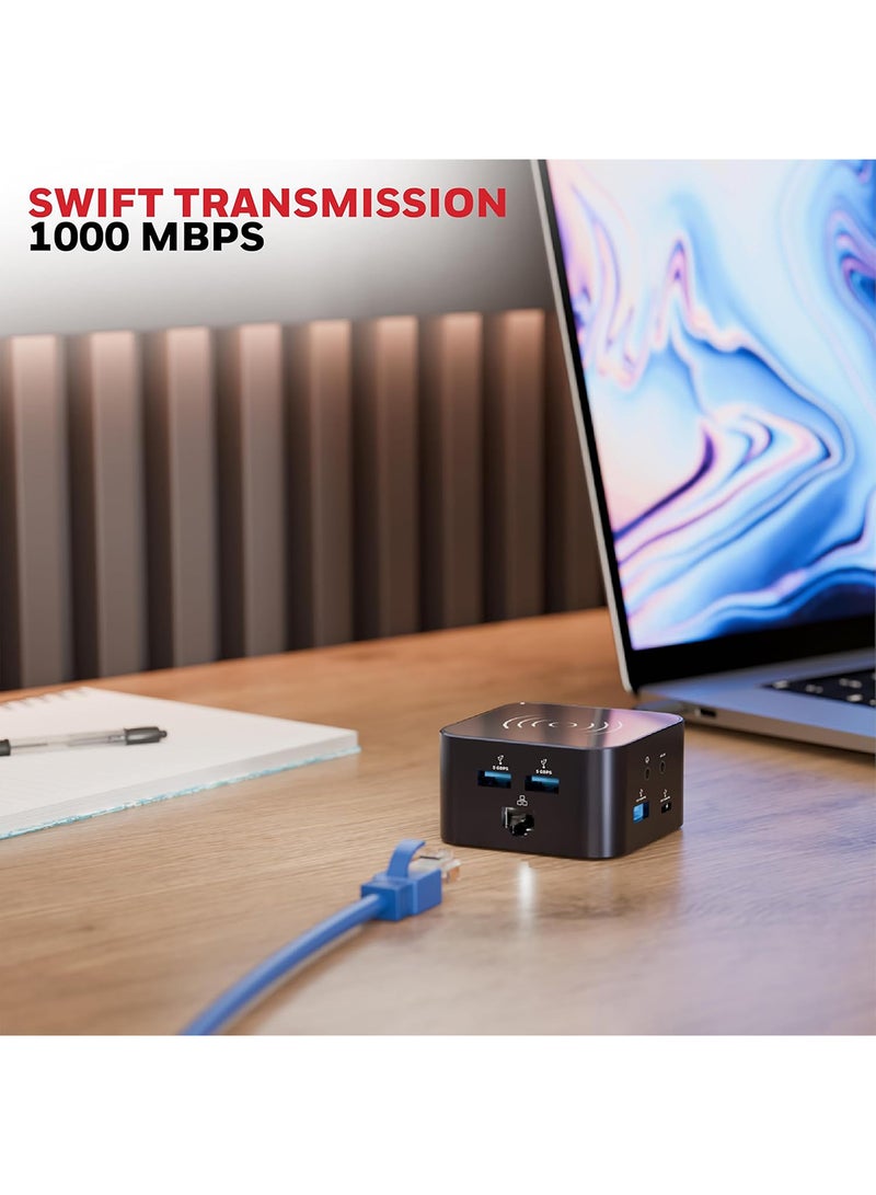 هوني ويل محطة إرساء من نوع C 12 في 1 / محور USB مع HDMI 4K شحن لاسلكي MagSafe 15W منفذ Ethernet 4 منافذ USB 2 منافذ Type C PD 100W منفذ ميكروفون وصوت فتحة SD وMicroSD لجميع أجهزة Type C ويندوز / ماك بوك رمادي - Image 4