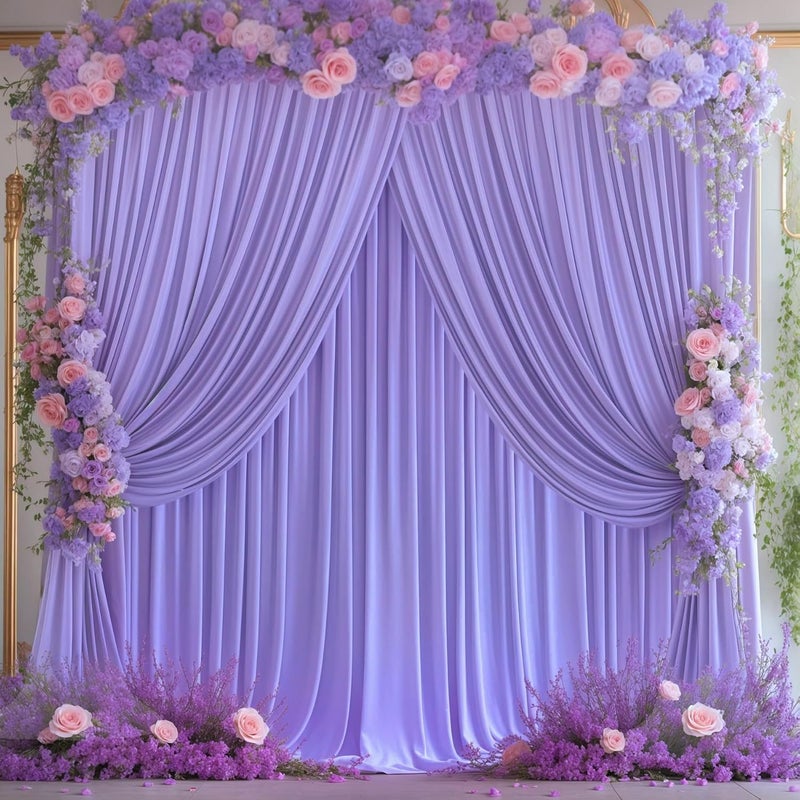 PARTISKY 8x10FT Lavender Backdrop Curtains for Wedding Parties, Wrinkle Free Polyester Photography Backdrop Drapes for Wedding Baby Shower Birthday Parties Stage Background Stand Decorations 4x10ft,2 Panels - Image 2