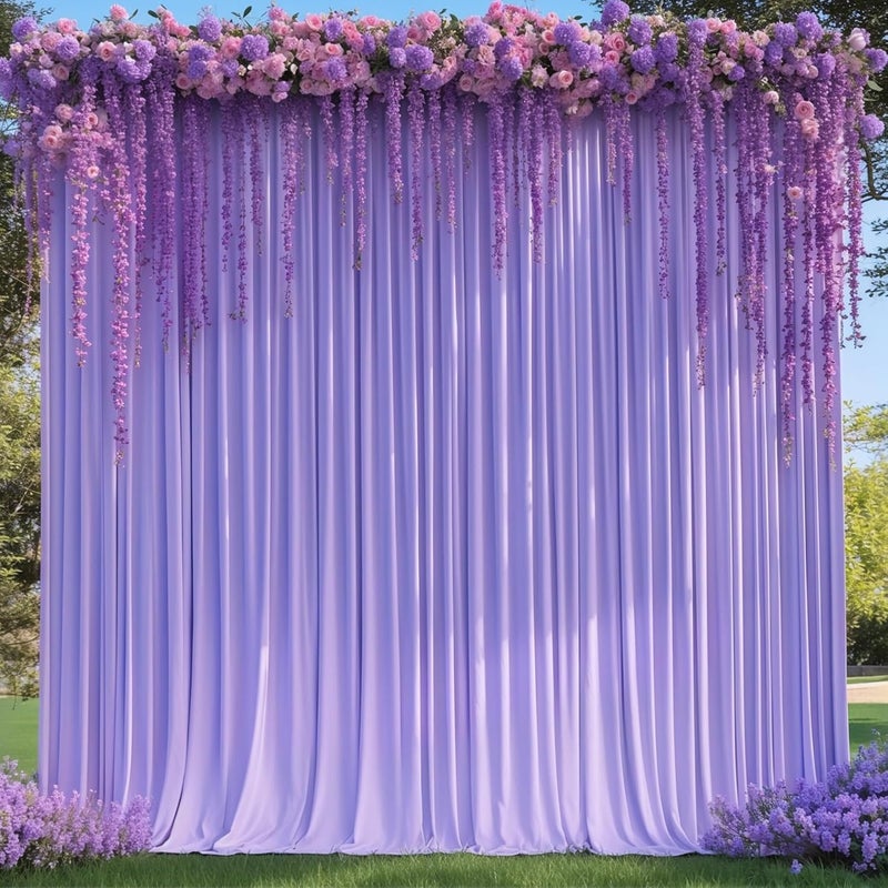 PARTISKY 8x10FT Lavender Backdrop Curtains for Wedding Parties, Wrinkle Free Polyester Photography Backdrop Drapes for Wedding Baby Shower Birthday Parties Stage Background Stand Decorations 4x10ft,2 Panels - Image 1