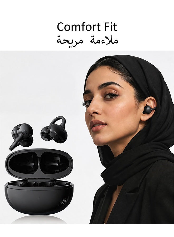 Tempo Open-Ear Clip Wireless Earbuds, Ultra Light Clip-on Design, Long Playback Dual Device Connect, For Sports Driving Office Running Travel Black Earphones - Image 5