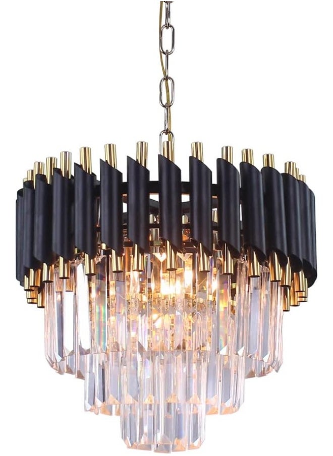 Generic Xychfantligh Crystal Chandelier Ceiling Light 15.7'' Back Gold Pendant Light 3-Tier Crystal Chandelier Light Fixture Flush Mount Ceiling Light For Dining Room Living Room Kitchen Island Foyer  - Image 1