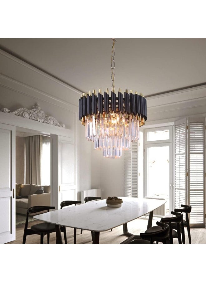Generic Xychfantligh Crystal Chandelier Ceiling Light 15.7'' Back Gold Pendant Light 3-Tier Crystal Chandelier Light Fixture Flush Mount Ceiling Light For Dining Room Living Room Kitchen Island Foyer  - Image 3