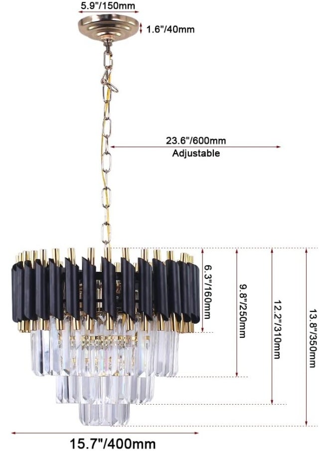 Generic Xychfantligh Crystal Chandelier Ceiling Light 15.7'' Back Gold Pendant Light 3-Tier Crystal Chandelier Light Fixture Flush Mount Ceiling Light For Dining Room Living Room Kitchen Island Foyer  - Image 5