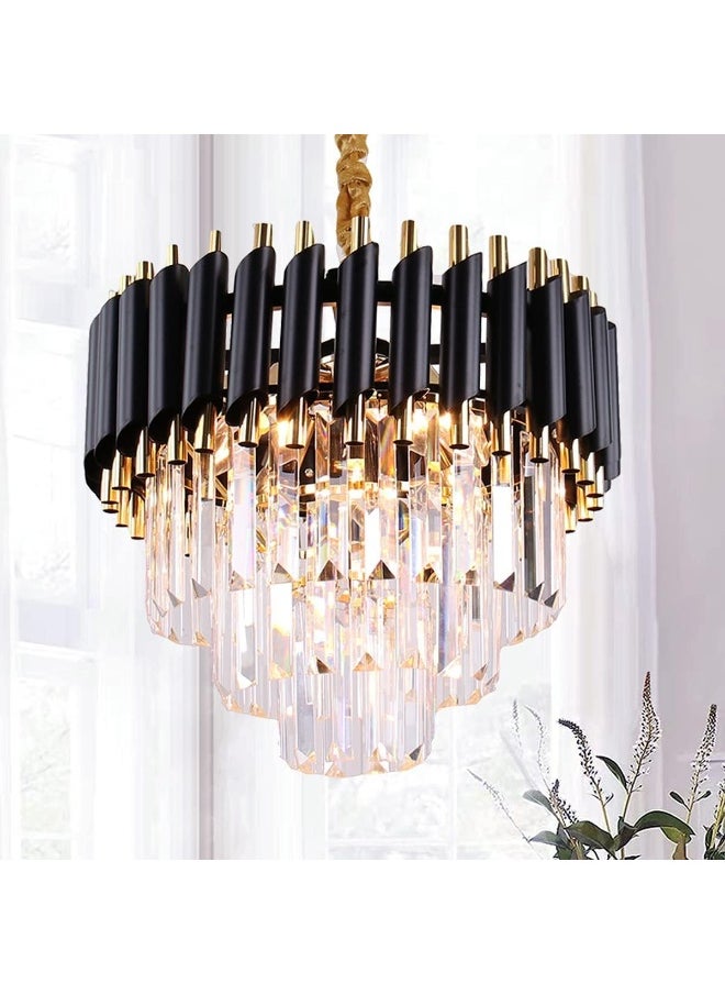 Generic Xychfantligh Crystal Chandelier Ceiling Light 15.7'' Back Gold Pendant Light 3-Tier Crystal Chandelier Light Fixture Flush Mount Ceiling Light For Dining Room Living Room Kitchen Island Foyer  - Image 2