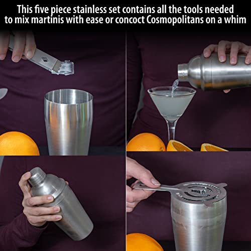 BF Systems Wyndham House Cocktail Shaker Set for the Home Bar, Great for Martinis, Stainless Steel, 5-Piece - Image 3