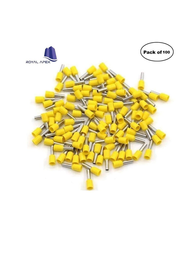 Generic Insulated Ferrules Terminal Block Cord End Wire Tubular Connector, Electrical Crimp Cable Lugs, Terminal Cable Crimp Cable Sleeve for Wire Connection (Pack of 100) (4mm -E4009, Yellow)  - Image 2
