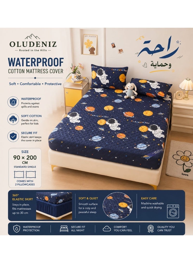 أولودينيز  غطاء مرتبة مقاوم للماء قطن 90*200 سم – مبطن، ناعم وقابل للتنفس مع 2 أكياس وسادة - Image 1
