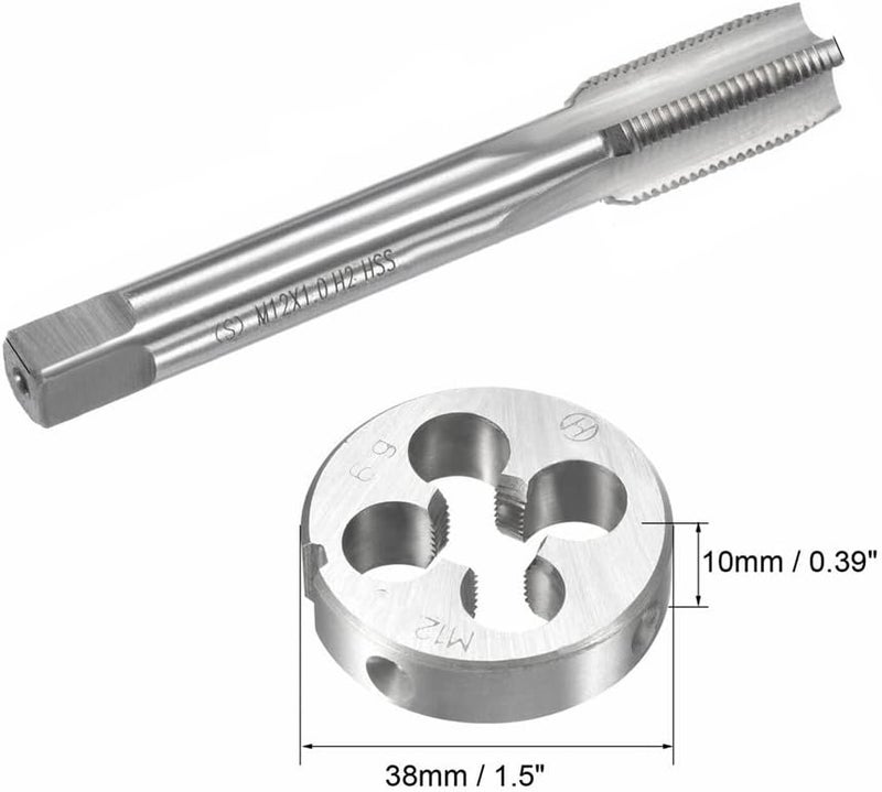 Mactoom 12mm x 1 HSS Metric Tap and Die Set Right Hand Thread,Tapping DIY Tool 3pcs (M12 x 1mm) - Image 2
