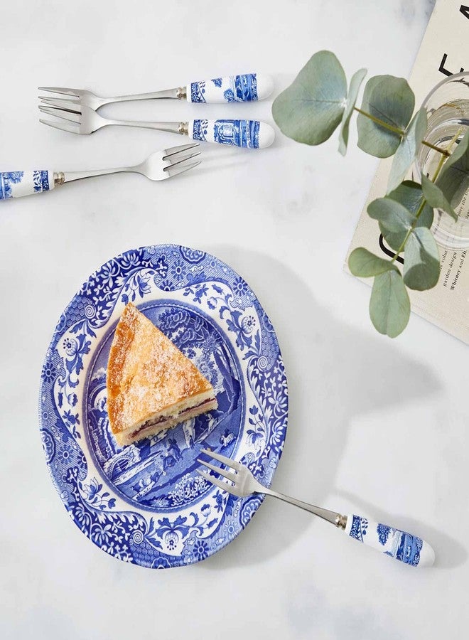 Spode Blue Italian Collection Pastry Forks, Set of Six, Stainless Steel Fork, Porcelain Handle, 6-Inch Salad, Spaghetti, Appetizer, and Dessert Fork, Hand Wash - Image 4