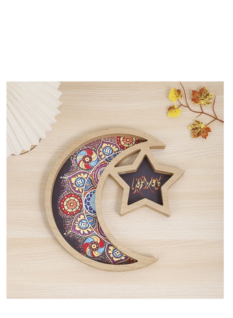 Y&D Ramadan Tray Eid Mubarak Tray Ramadan Kareem Moon Star Shape Tray Decoration Islam Wooden Artistic Moon Star Dessert Tray Ramadan Decorations for Table Moon Star Dessert Tray - Image 1
