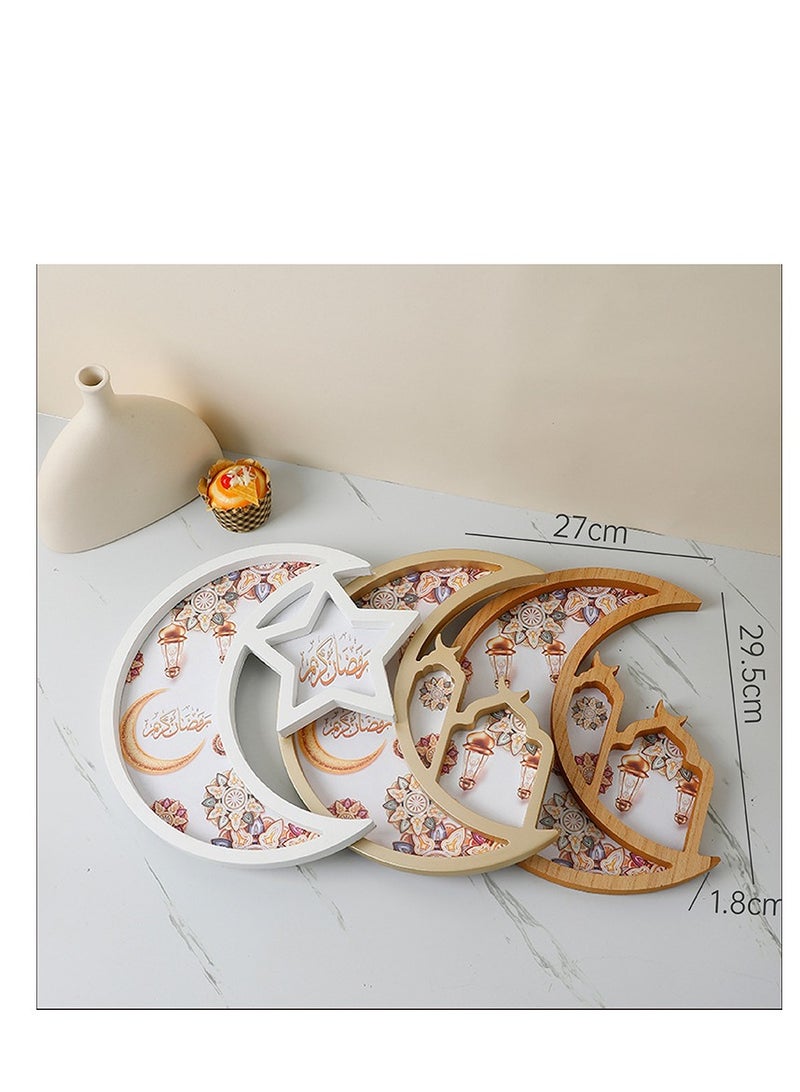 Y&D Ramadan Tray Eid Mubarak Tray Ramadan Kareem Moon Star Shape Tray Decoration Islam Wooden Artistic Moon Star Dessert Tray Ramadan Decorations for Table Moon Star Dessert Tray - Image 2