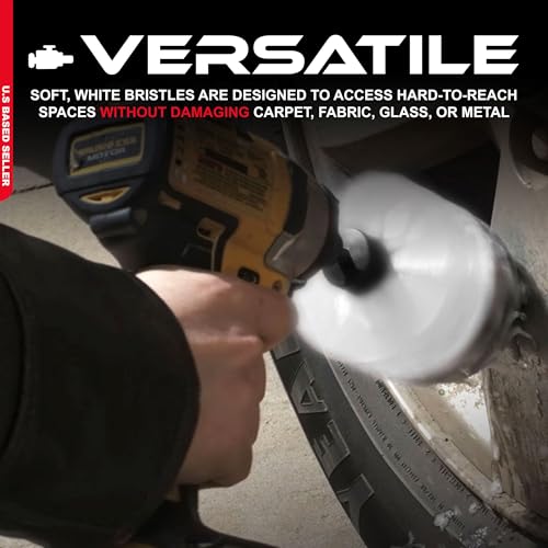 ABN ملحق فرشاة تنظيف بالدرل من ABN بحجم 1/4 بوصة من النايلون مع 5 قطع وقطعة تمديد واحدة - منظف دش، فرشاة حوض سبا، فرشاة سجاد، منظف جراوت للمنزل والسيارة - شعيرات ناعمة بيضاء - Image 3