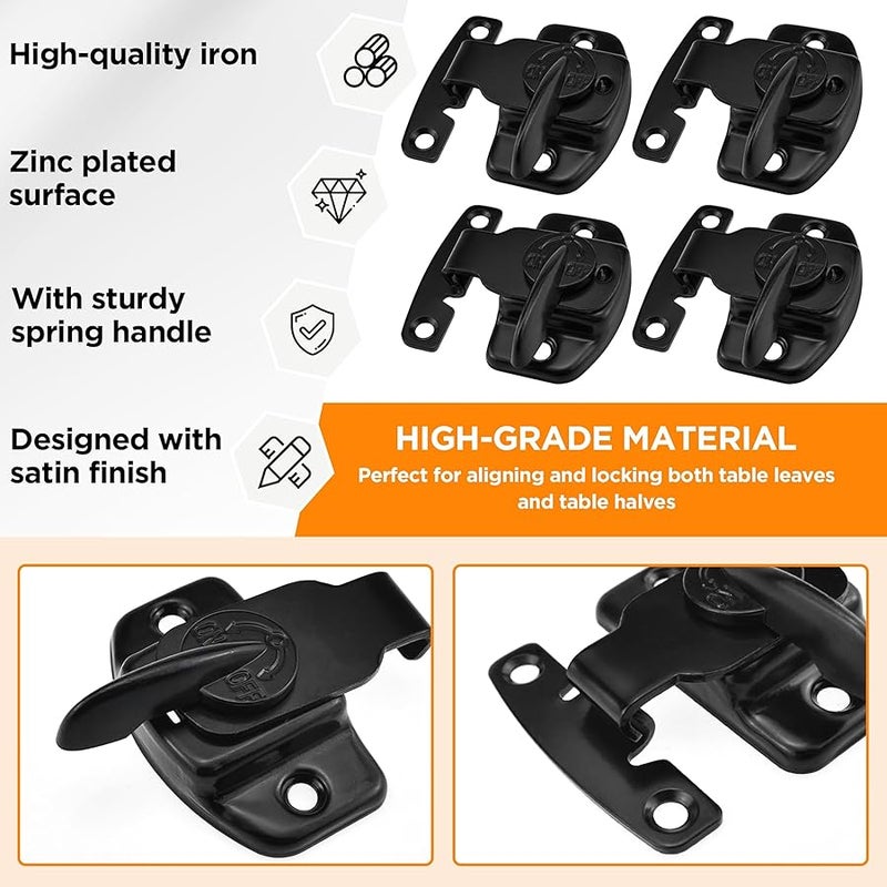 Aifeier ET 4Pcs Align-N-Lock Dining Table Locks, Heavy Duty Metal Spring Dining Training Table Leaf Latches Connectors Hardware for Table Leaf/Extension Tables/Computer Workstations/Conference Tables (Black) - Image 3