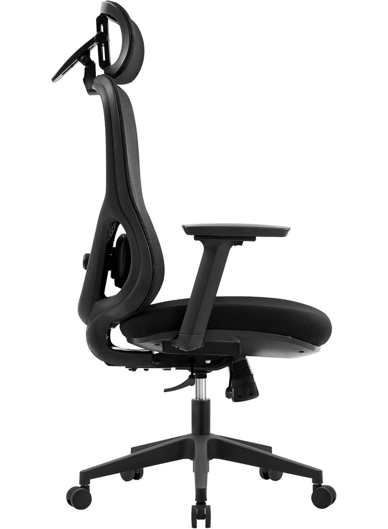 MOMENT MOMENT Ergonomic Office Chair with 4D Adjustable Headrest & Dual Lumbar Support – High Back Mesh Chair with 3D Armrests, Tilt & Swivel, Black  - Image 4