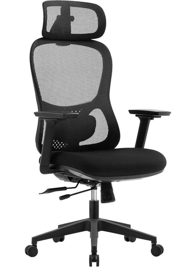 MOMENT MOMENT Ergonomic Office Chair with 4D Adjustable Headrest & Dual Lumbar Support – High Back Mesh Chair with 3D Armrests, Tilt & Swivel, Black  - Image 1
