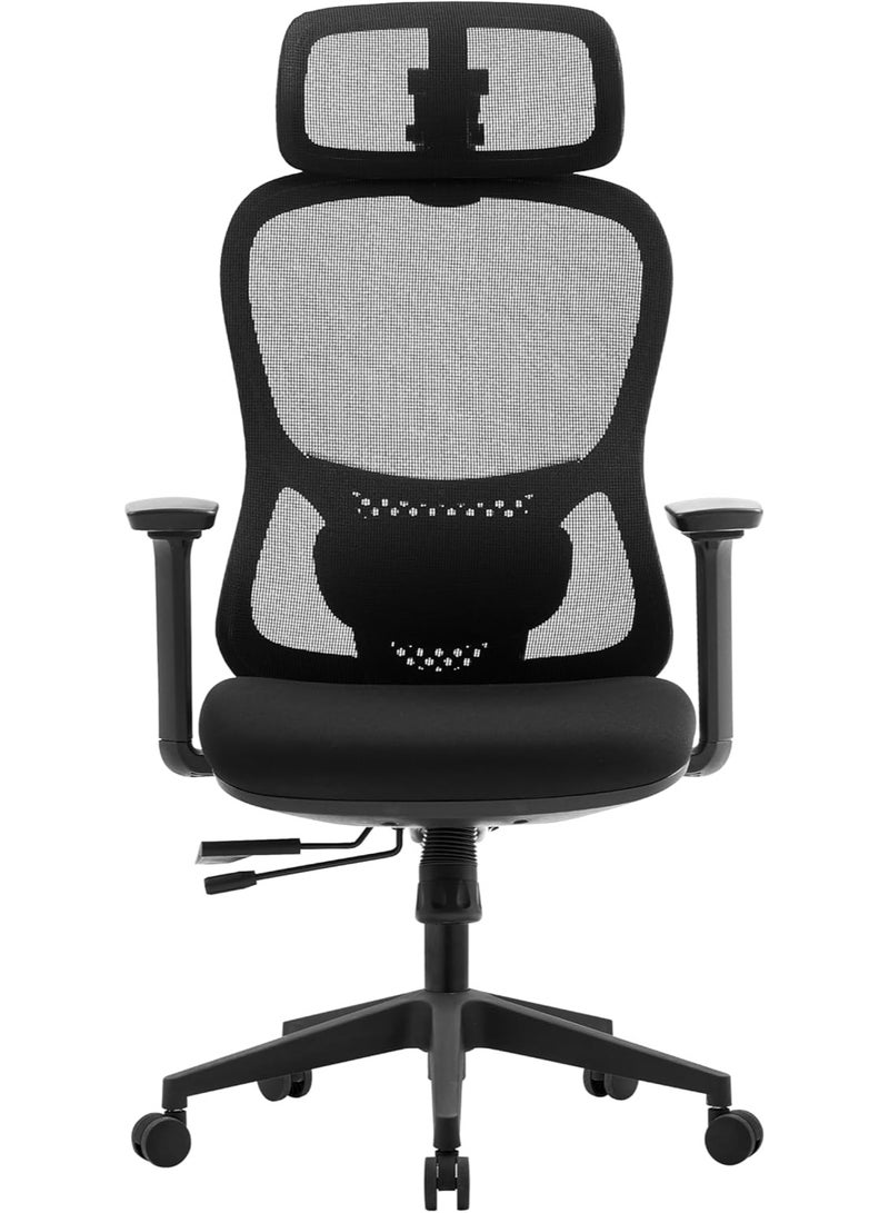 MOMENT MOMENT Ergonomic Office Chair with 4D Adjustable Headrest & Dual Lumbar Support – High Back Mesh Chair with 3D Armrests, Tilt & Swivel, Black  - Image 2