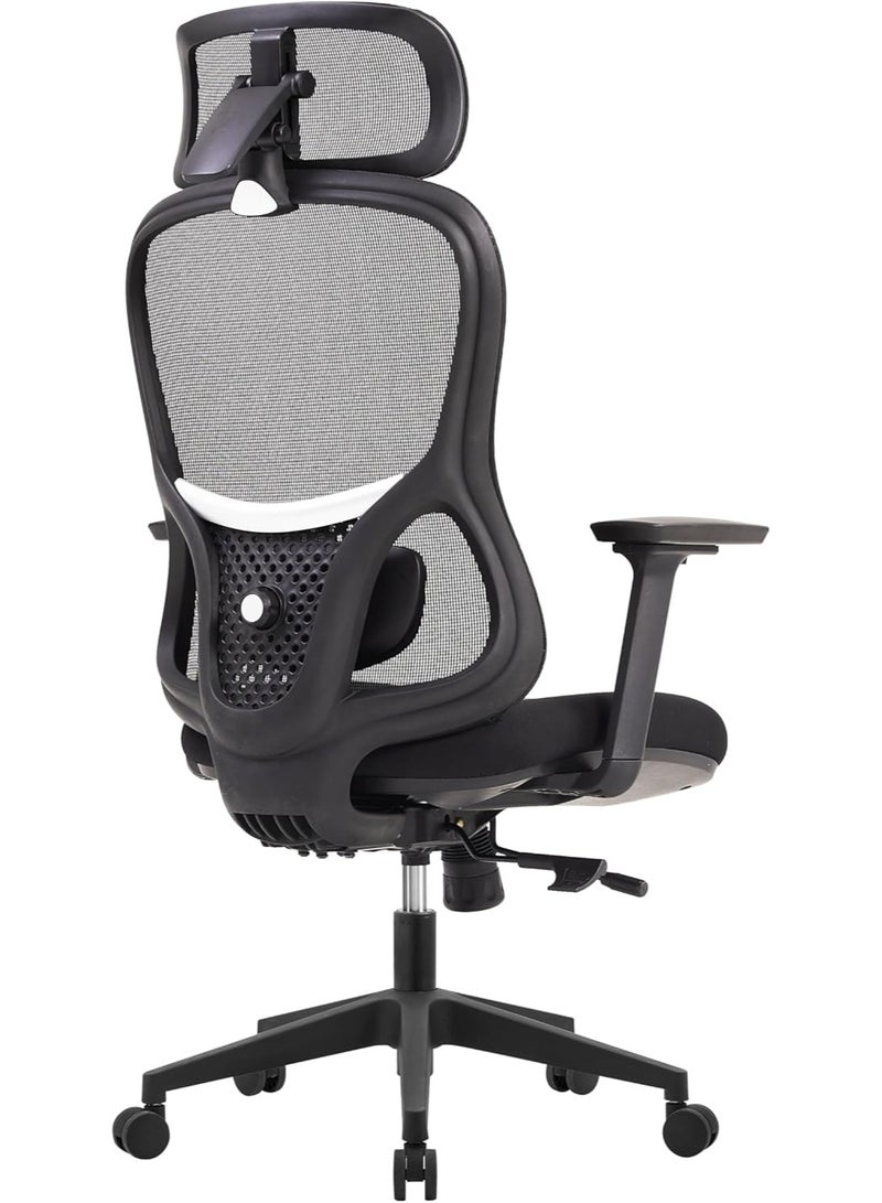 MOMENT MOMENT Ergonomic Office Chair with 4D Adjustable Headrest & Dual Lumbar Support – High Back Mesh Chair with 3D Armrests, Tilt & Swivel, Black  - Image 5