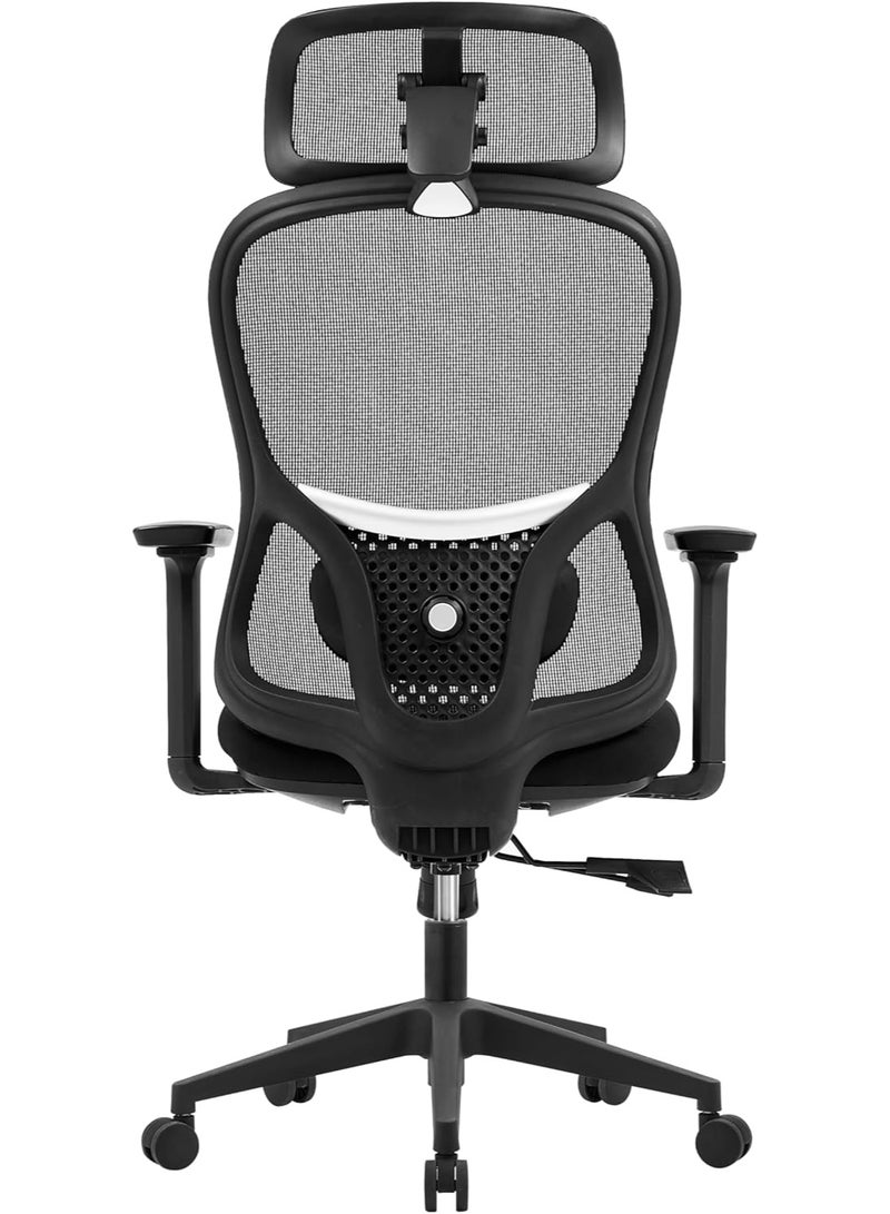 MOMENT MOMENT Ergonomic Office Chair with 4D Adjustable Headrest & Dual Lumbar Support – High Back Mesh Chair with 3D Armrests, Tilt & Swivel, Black  - Image 3