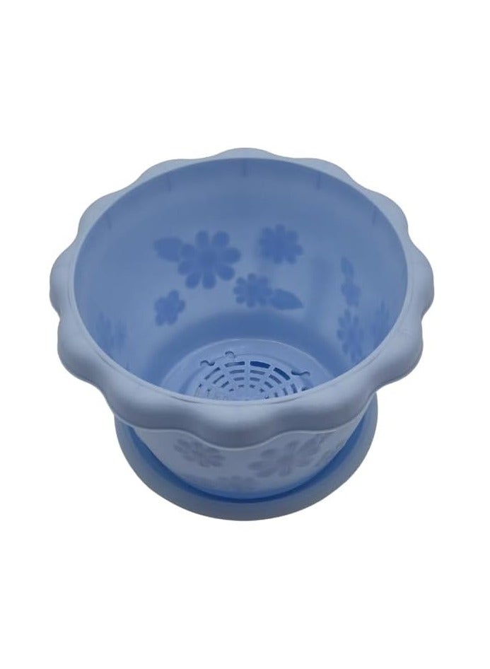 Generic FG ZAIN Round Plastic Planters for Indoor Outdoor Plants, Pack of 5, Color- Blue, Flower Pots with Drainage Holes – Lightweight Garden Containers for Herbs, Succulents  - Image 1