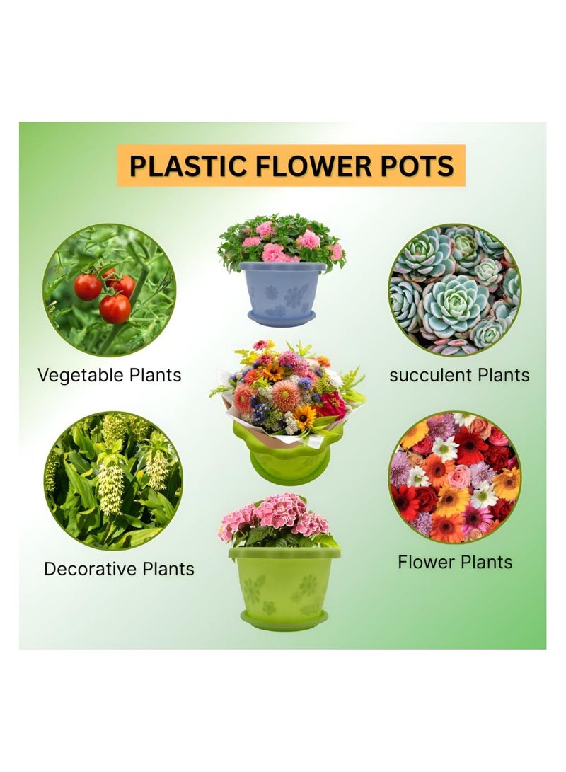 Generic FG ZAIN Round Plastic Planters for Indoor Outdoor Plants, Pack of 5, Color- Blue, Flower Pots with Drainage Holes – Lightweight Garden Containers for Herbs, Succulents  - Image 4