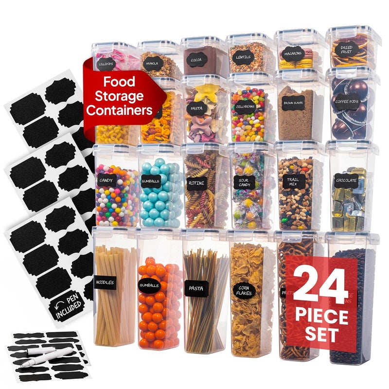 Oizeir Airtight Food Storage Containers Set - 24 Pcs Air Tight Pantry Storage Containers with Lids - Pasta Flour Sugar Cereal Containers - Storage Containers for Food - 4 Sizes - Kitchen Storage Containers - Image 1