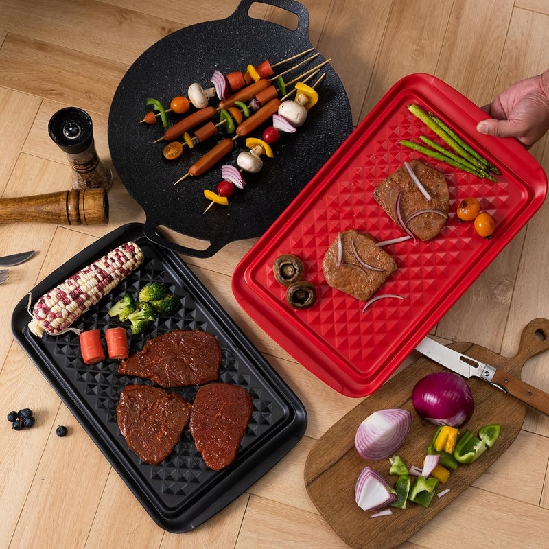 LEHAHA Grilling Prep and Serve Trays BBQ Serving Platter Melamine Serving Trays for Food Set of 2 Great Gift for Fathers Day BBQ Lovers Prefect for Chrismas Festival and Everyday use - Image 2