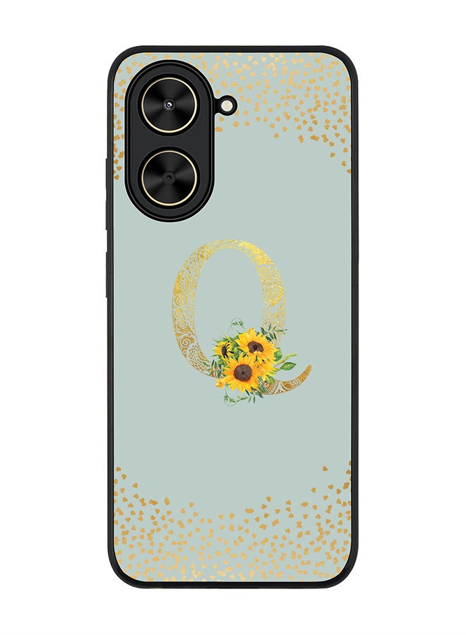 Stylizedd For Xiaomi Poco C71 / Redmi A5 4G Case,Slim fit Camera Protection, Shockproof Thin Phone cover  - Custom Floral Monogram - Q  (Light Grey )